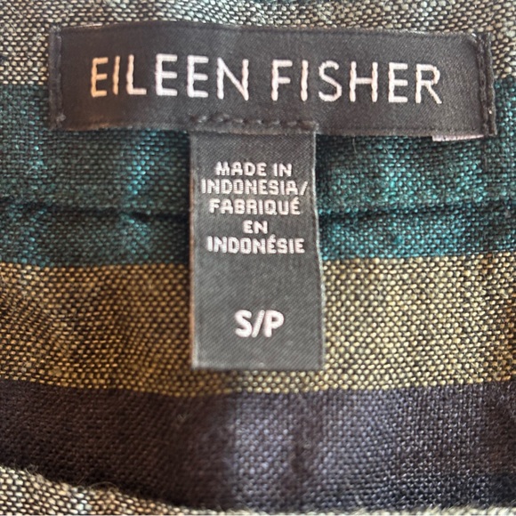 EILEEN FISHER 100% Linen Blue Striped Top Oversized Mid Length Sleeve Size S/P - Picture 10 of 12